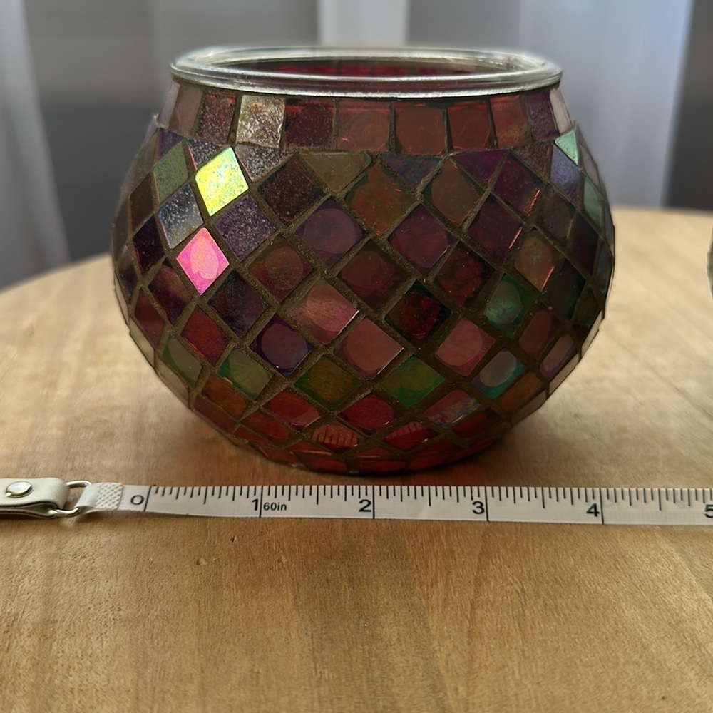 2 green and maroon mosaic candle holders! - Picture 6 of 12